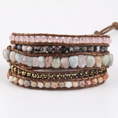 Fashion Bohemian Jewelry Natural Stones Designer 5 Strands Mix Handmade Wrap Bracelets Festival Gift