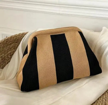 Summer Beach Clutch Bag for Women Woven Crochet Handbags Purses Knitting Dumpling Clutch Ruched Cute Cloud Casual Colorblock Bag
