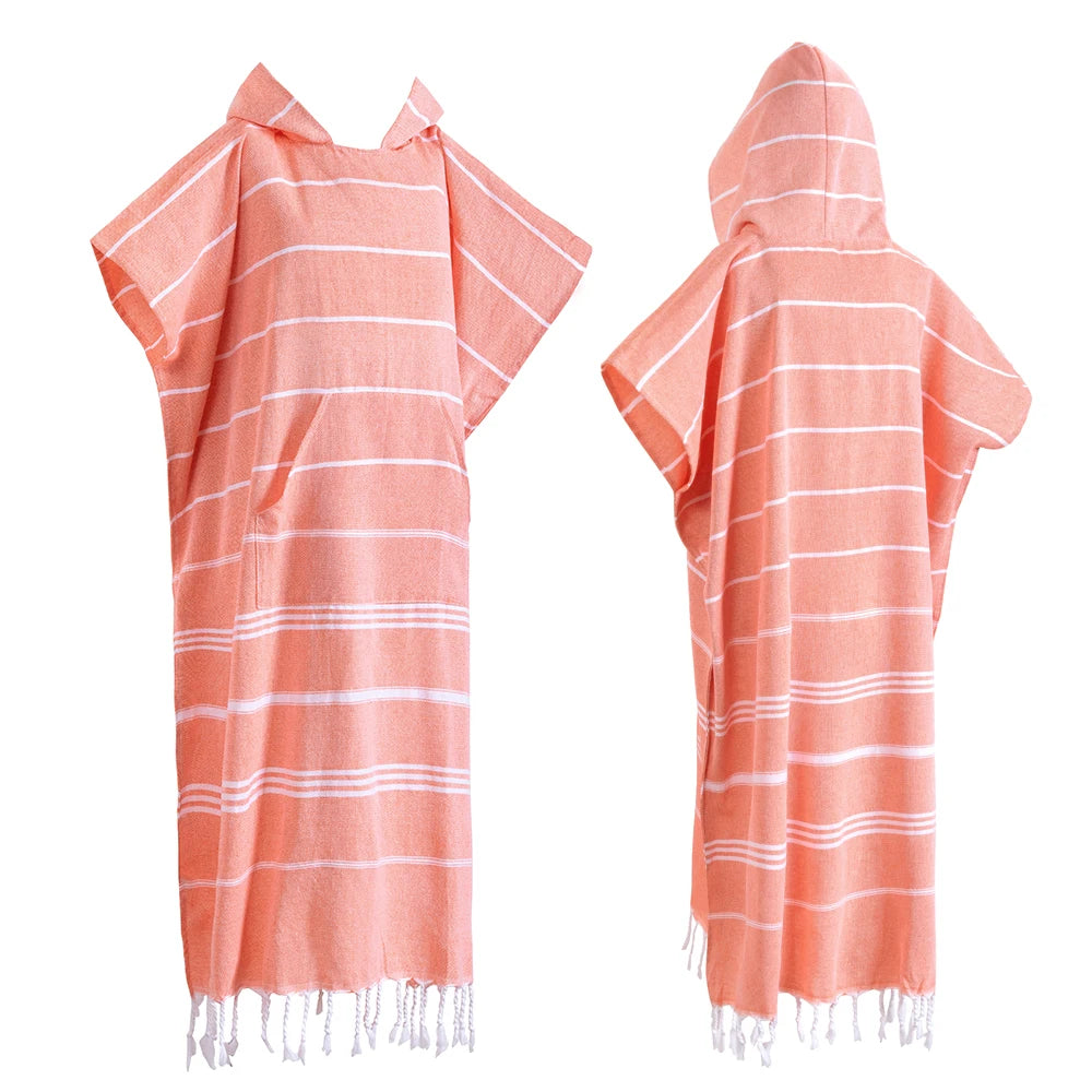 Turkish Wearable Beach Towel Sandproof Cotton Large Surf Poncho Hooded Wetsuit Changing Towel Quick Drying Sandproof Bathrobe