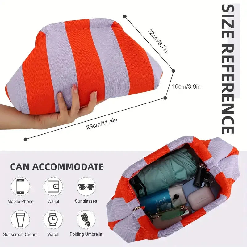 Summer Beach Clutch Bag for Women Woven Crochet Handbags Purses Knitting Dumpling Clutch Ruched Cute Cloud Casual Colorblock Bag