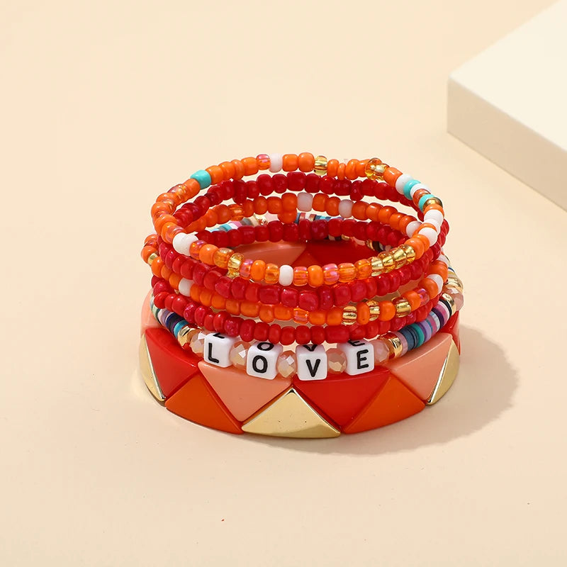 Trendy Acrylic Bohemian Bracelets Set for Women Men Multi-layer Seed Beads Chain Bracelet Bangles Charm Ladies Fashion Jewellery