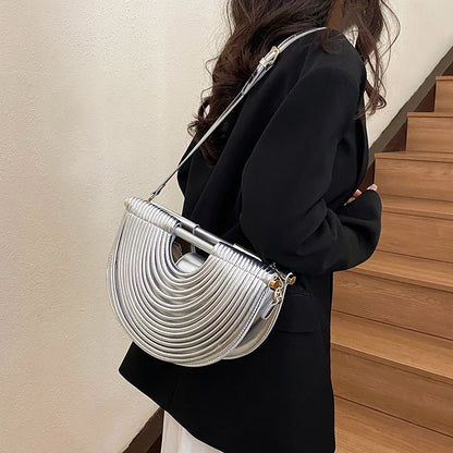 Handbags for Women 2025 New Gold Luxury Designer Brand Handwoven Noodle Bags Rope Knotted Pulled Half Moon Silver Evening Clutch
