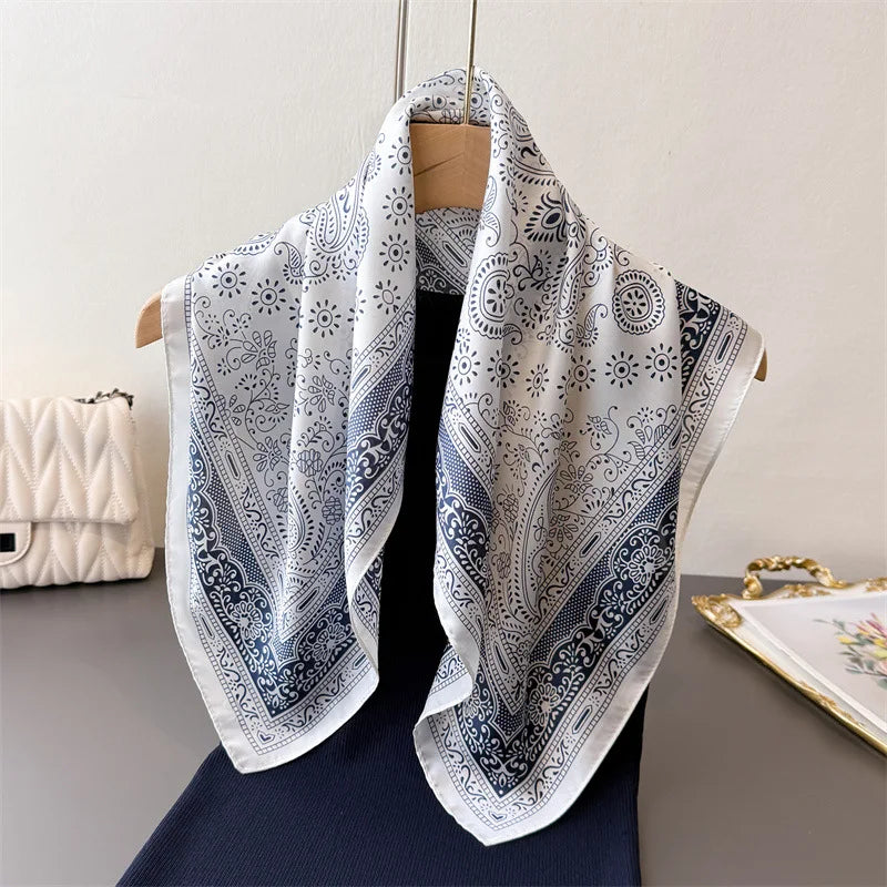 2025 Luxury Horse Print Female Silk Neck Scarf Square Hair Scarves Foulard Head Band Shawls Wraps Neckerchief Bandana Women