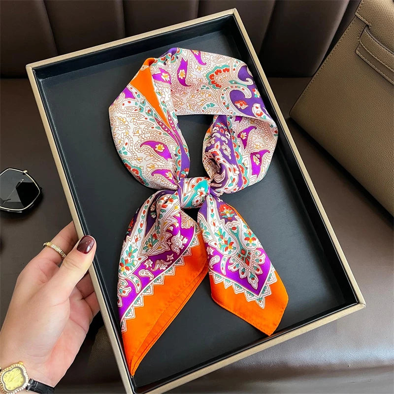 2025 Luxury Horse Print Female Silk Neck Scarf Square Hair Scarves Foulard Head Band Shawls Wraps Neckerchief Bandana Women