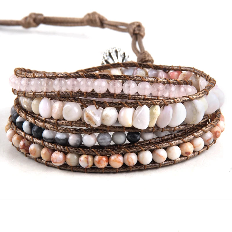 Fashion Bohemian Jewelry Natural Stones Designer 5 Strands Mix Handmade Wrap Bracelets Festival Gift