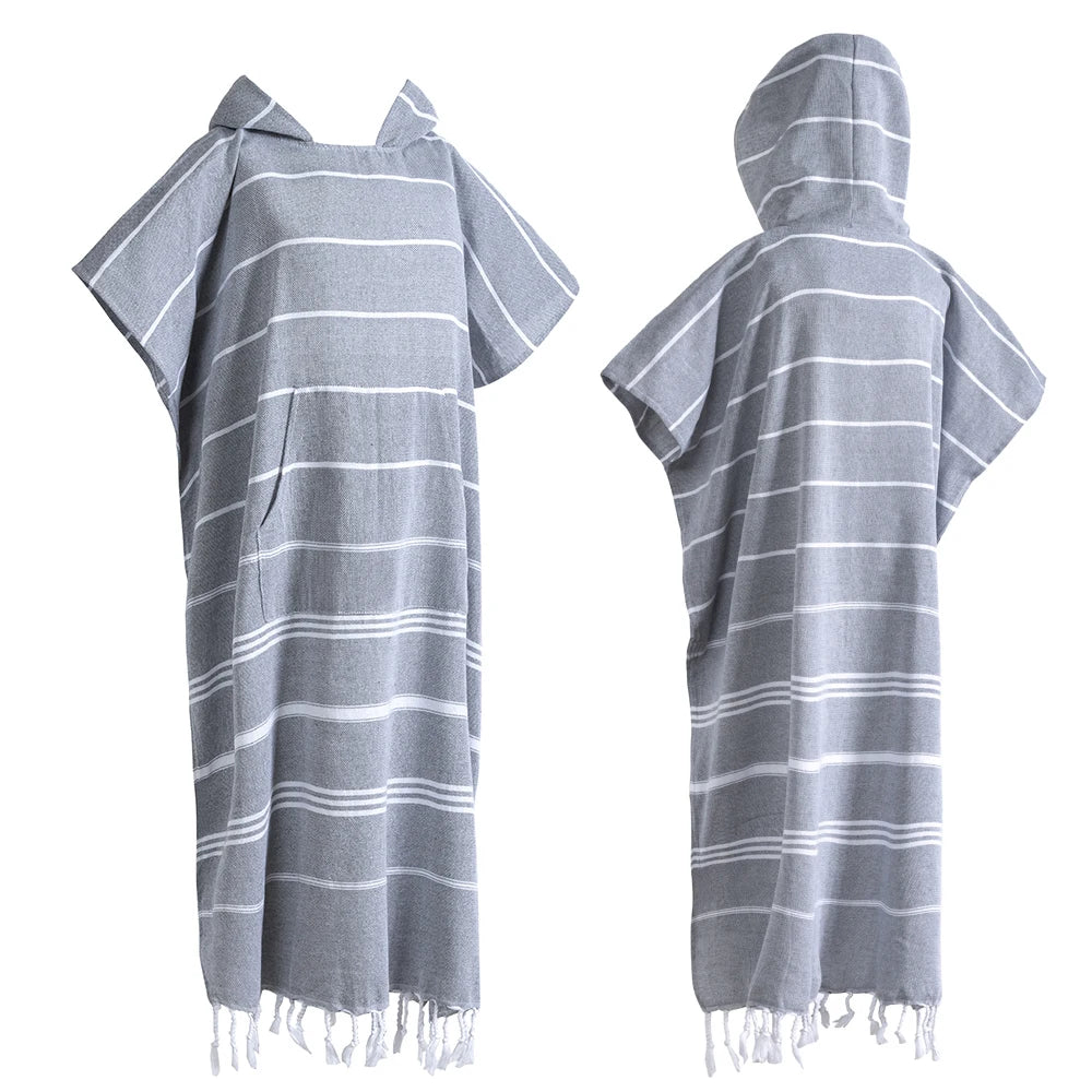 Turkish Wearable Beach Towel Sandproof Cotton Large Surf Poncho Hooded Wetsuit Changing Towel Quick Drying Sandproof Bathrobe