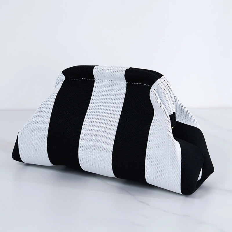 Summer Beach Clutch Bag for Women Woven Crochet Handbags Purses Knitting Dumpling Clutch Ruched Cute Cloud Casual Colorblock Bag