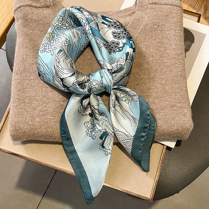 2025 Luxury Horse Print Female Silk Neck Scarf Square Hair Scarves Foulard Head Band Shawls Wraps Neckerchief Bandana Women