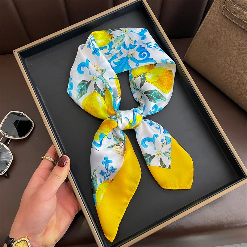 2025 Luxury Horse Print Female Silk Neck Scarf Square Hair Scarves Foulard Head Band Shawls Wraps Neckerchief Bandana Women