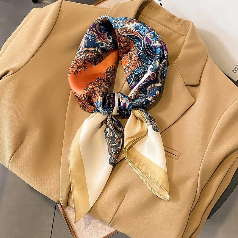 2025 Luxury Horse Print Female Silk Neck Scarf Square Hair Scarves Foulard Head Band Shawls Wraps Neckerchief Bandana Women