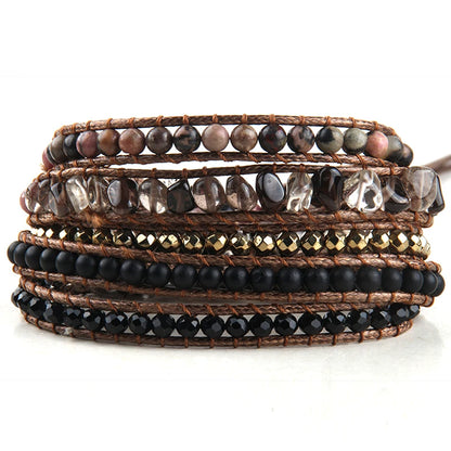 Fashion Bohemian Jewelry Natural Stones Designer 5 Strands Mix Handmade Wrap Bracelets Festival Gift